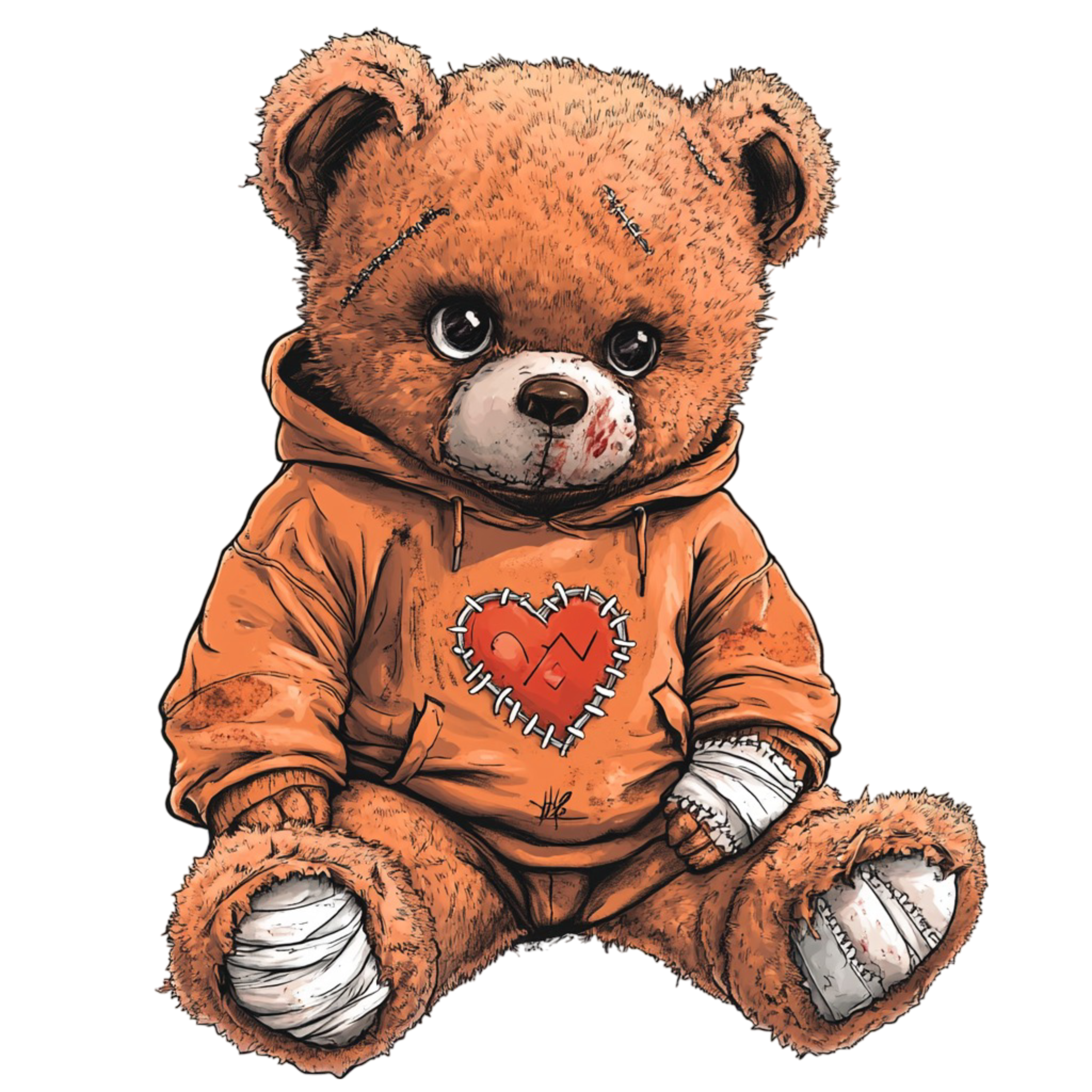Drenched in orange and courage, Blaze is the most expressive. His heart is wild-stitched and bleeding, but that just means it’s pumping hard. He’s proof that broken doesn’t mean defeated.
